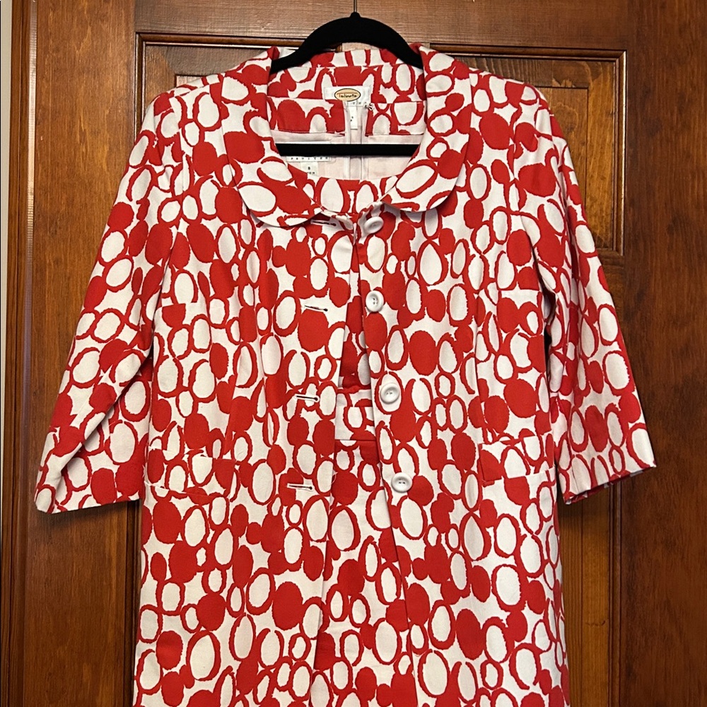 Talbots Red and White Patterned Sleeveless Dress with Matching Coat